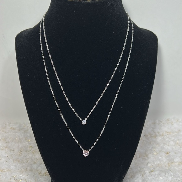 Joy Cubic Zirconia Fine Silver Plated double Necklace set - Picture 1 of 8